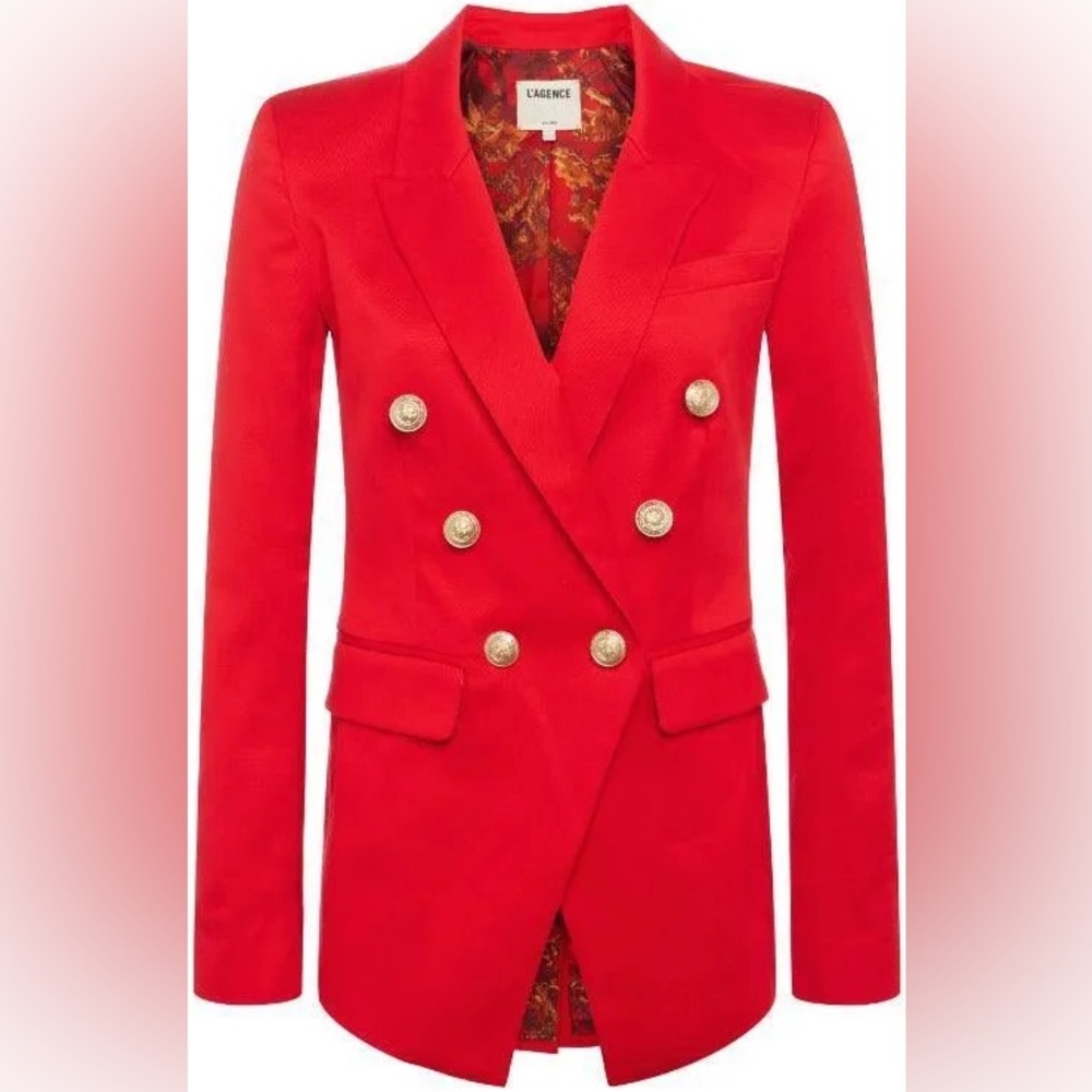 NWT L'AGENCE HIGH RISK RED KENDI LONG DOUBLE BREASTED BLAZER SIZE 12